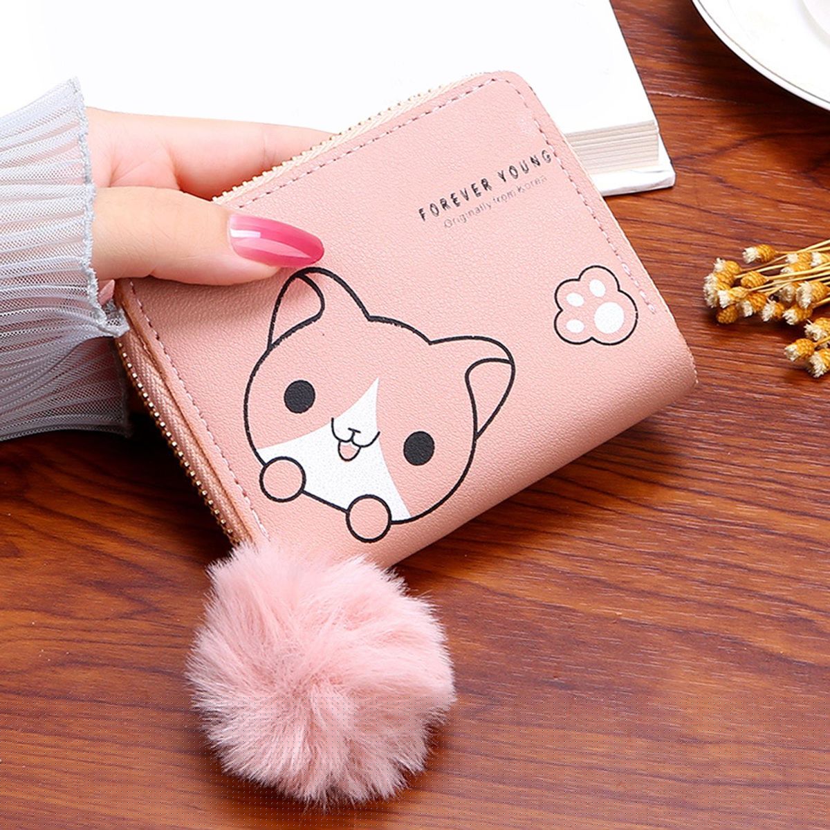 Cute Cartoon Wallets Women PU Leather Small Purse For Ladies Pink