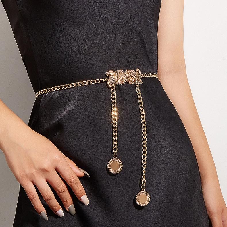 Metal Waist Chain Rose Buckle New Fashion Hot Girl Body Chain Dress Belt Chain