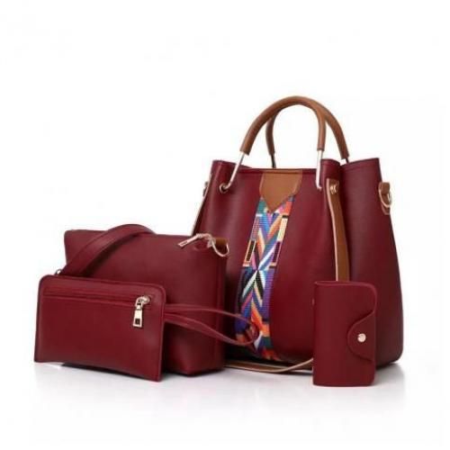 4pcs - Leather Female Shoulder Hand Bag - Red