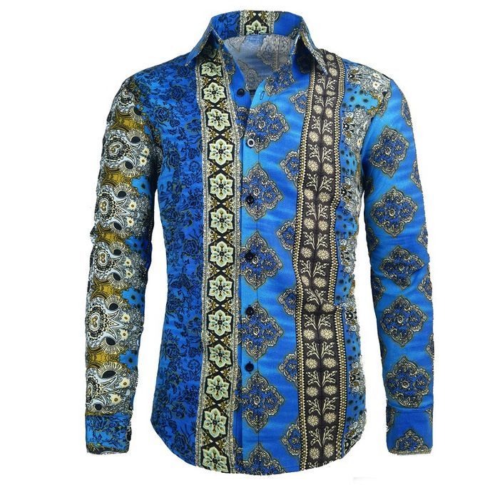 Men's Corporate Quality Slim Fit Long Sleeve Pattern Design Vintage Shirt