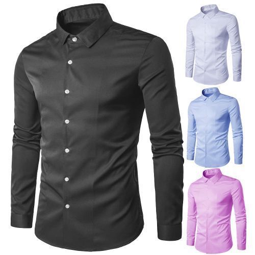 4 In 1 Men's Office Classic Plain Design Long Sleeve Shirt