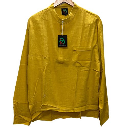 Men Casual Summer Linen Long Sleeves Shirts- Gold