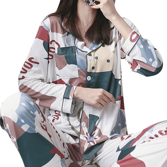 Women's Pajamas Cartoon Print New Autumn Long Sleeve Two Pieces Set