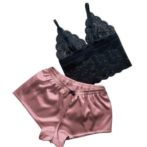Women's Pajamas Lingerie Summer Sleepwear Sexy Satin Pajamas Set