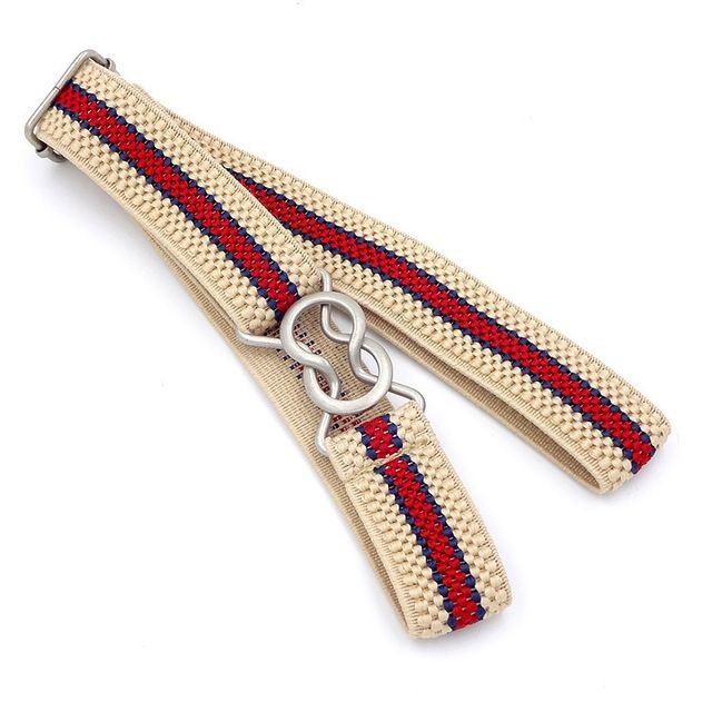 Candy-colored 8-Character Clasp Elastic Braided Belt For Children(Beige Red Stripe)