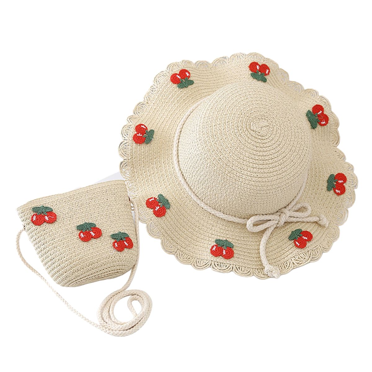 Hat Bag Set Baby Girls Breathable Straw Hat Handbag Beige