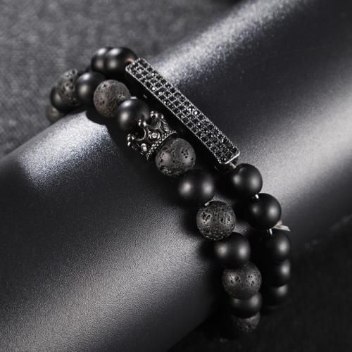 2 IN 1 Crystal  Matts Stone Beads Bracelet Black