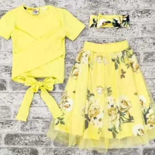 Turkey Girls Floral Top And Skirt-YELLOW