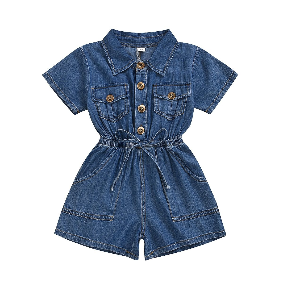 Casual Short-sleeved One-piece Children Denim Shorts Cotton (Color:Blue Size:90)