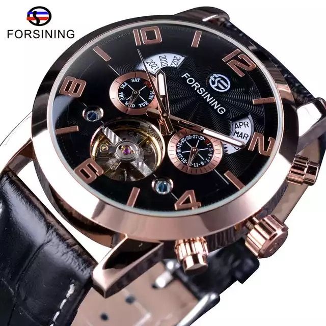 Black Luxury Leather Mechanical Top Quality Wrist Watch