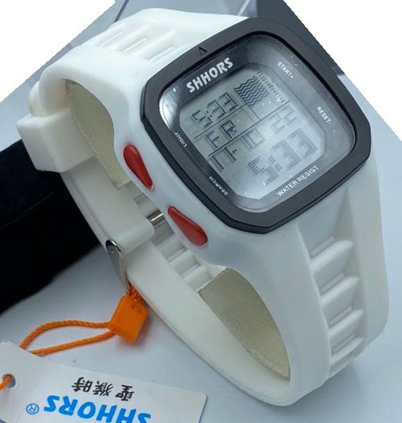 Men Rubber Strap Digita Wristwatch-White1