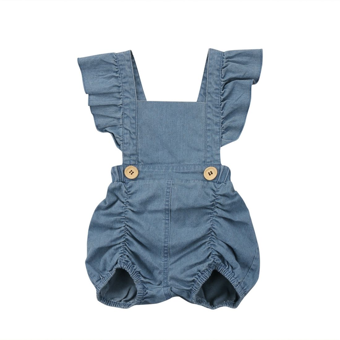Summer Baby Girls Ruffles Denim Romper, 80cm(Blue)