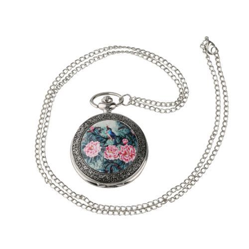 Women Pocket Watch Silver Cover Simple