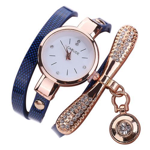 Ladies Thin Strap Pu Belt Diamond Dial Pendant Trend Ladies Bracelet Watch