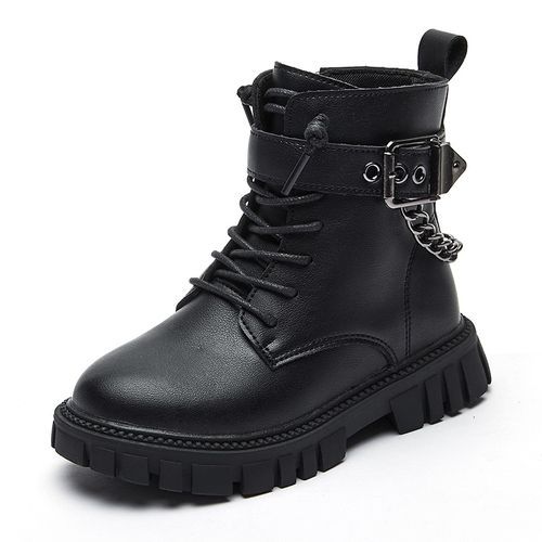 Girls Boots Fashion Children's Leather Boots-Black
