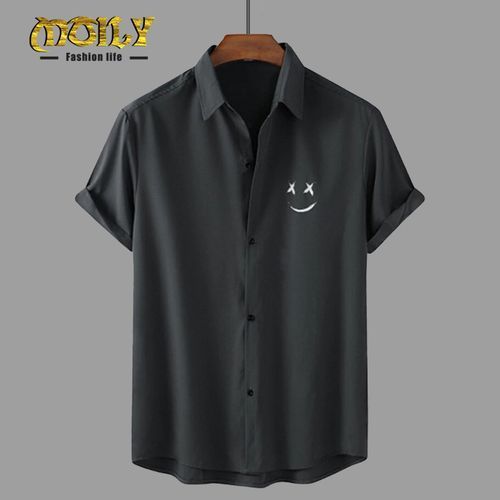Men's Solid Smiling Face Pattern Short Sleeve Shirt