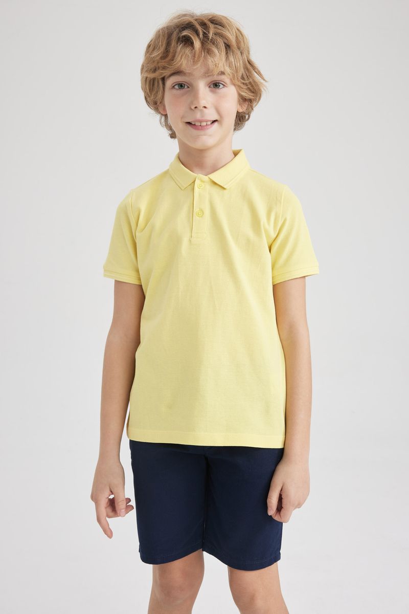 Boy Casual Regular Fit Knitted Short Sleeve Polo T-Shirt - Yellow
