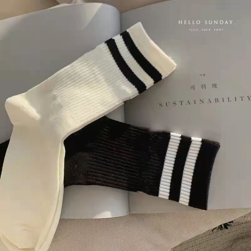 Men's And Women's Long Socks-104 Black White/10 Pairs
