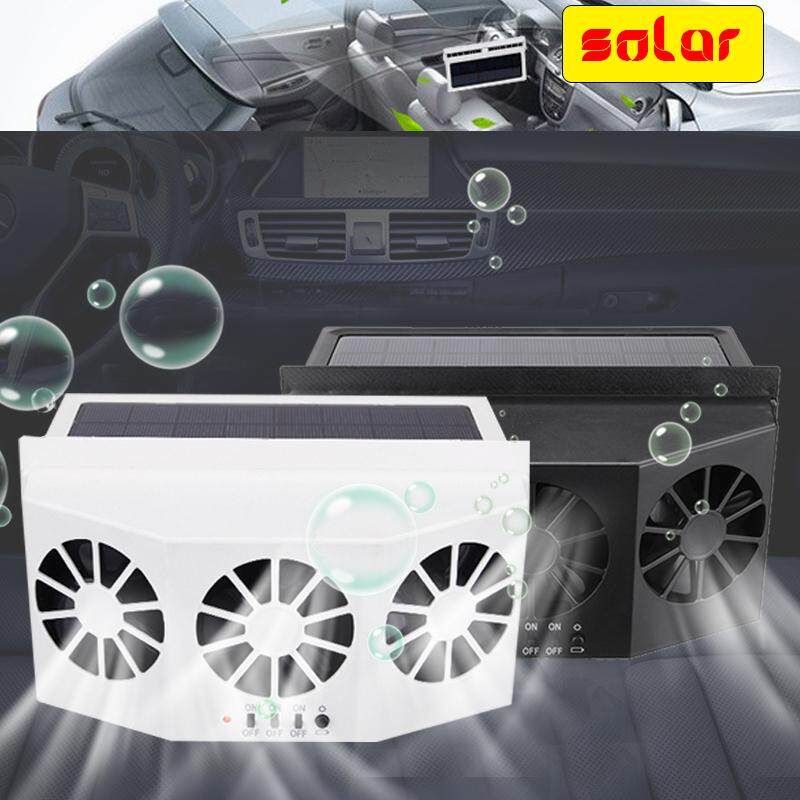 Solar Powered Car Front/Rear Window Air Vent Cool Triple Cooler Fan 4W White White (white)