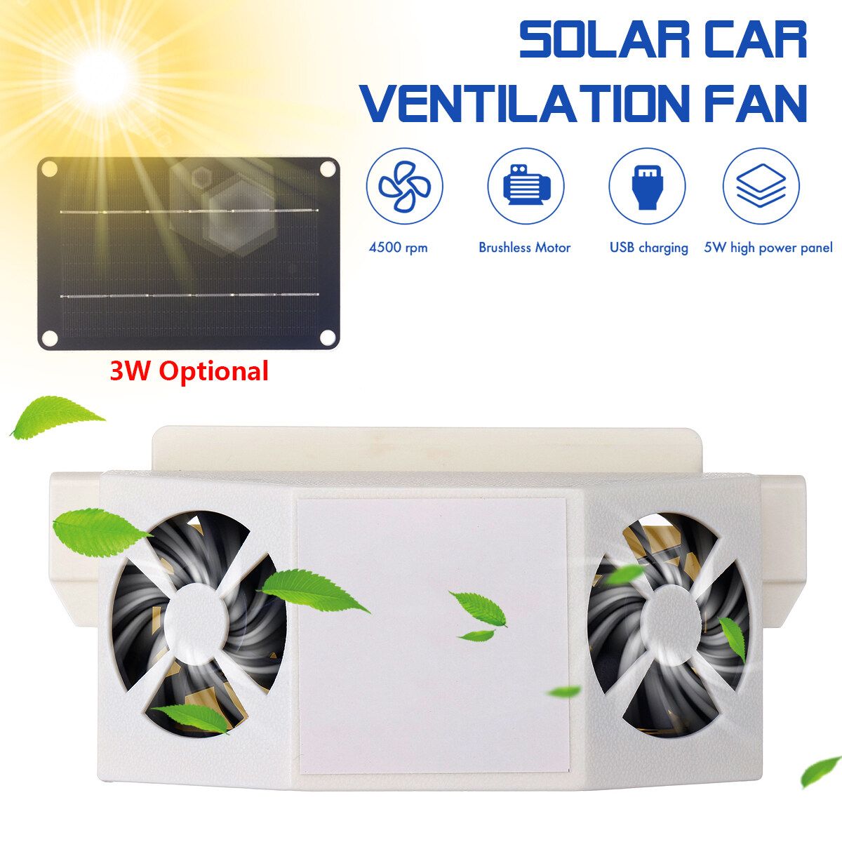 [With/Without Solar Panel] Solar Car Window Heat Powered Fan Ventilator Auto Cool Pets Air Vent Car Vehicle Van