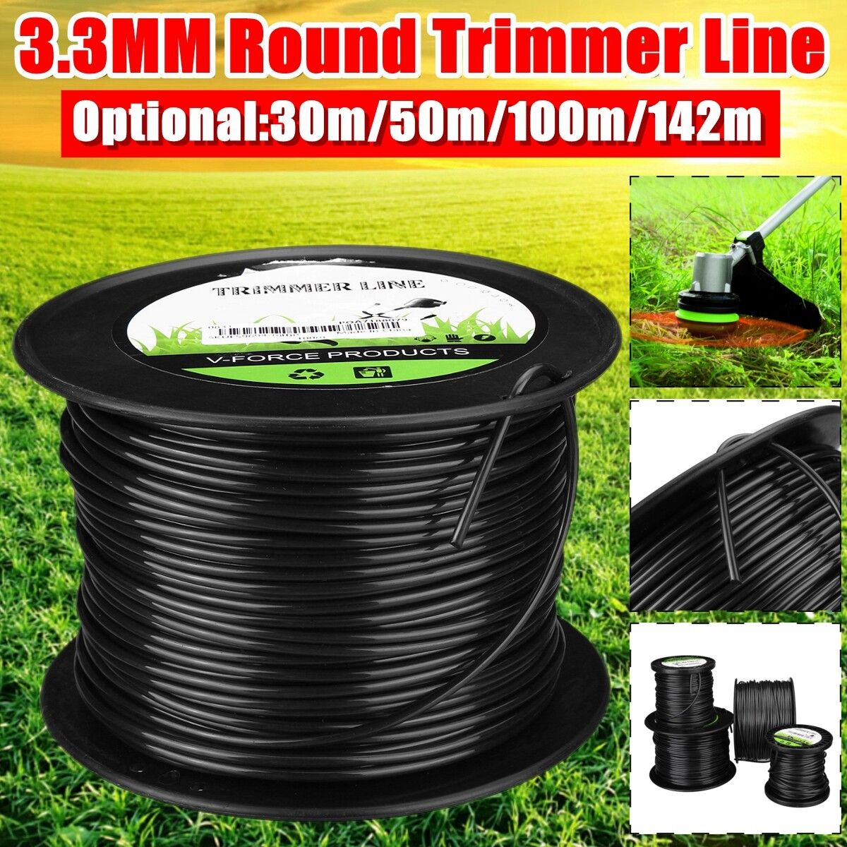 3.3mm Heavy Duty Nylon Round Trimmer Line Brushcutter Rope 30m/50m/100m/142m 30m