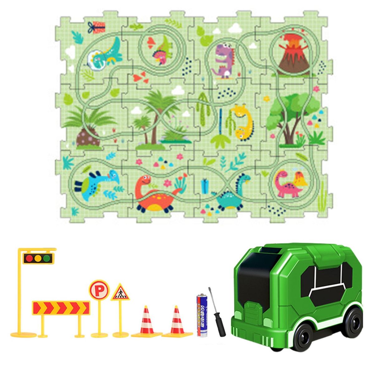 Puzzle Pattern Toy City Map Puzzle Rail Car Set Exciting for Kids Green