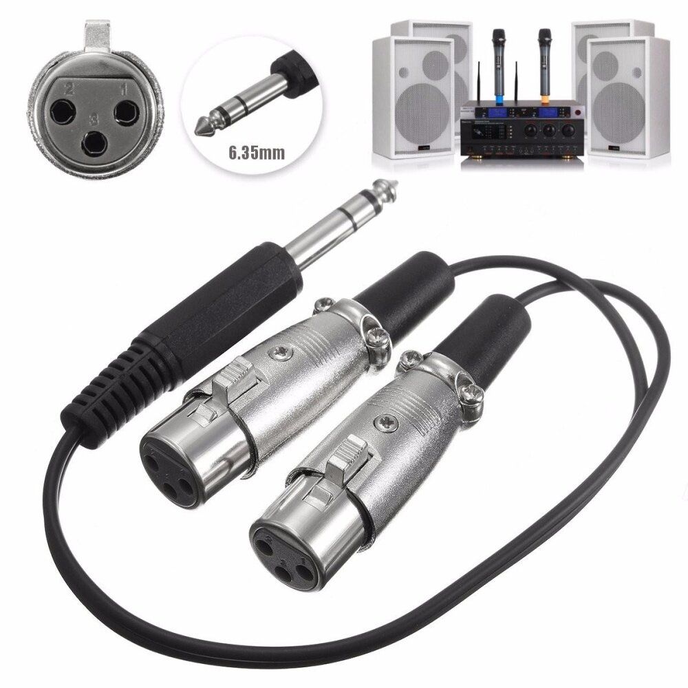 1/4'' 6.35mm Male TRS To Dual XLR Female Guitar Speaker Audio Splitter Y Cable