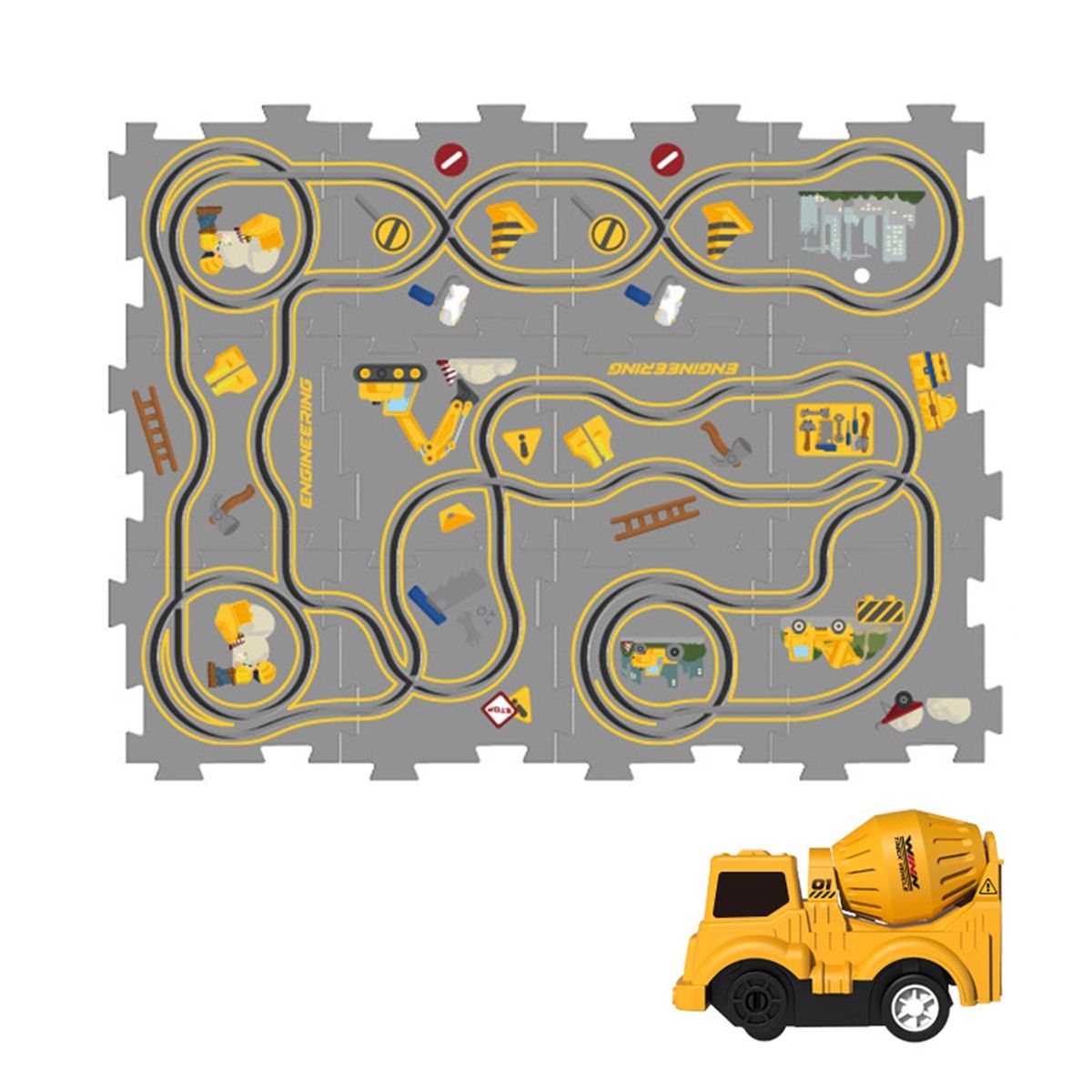 Durable Toy Train Set Electric Trolley Puzzle Track Set for Kids Yellow