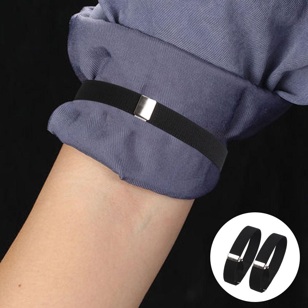 2 Pieces Adjustable Shirt Sleeve Holders Arm Bands Ladies Unisex Black