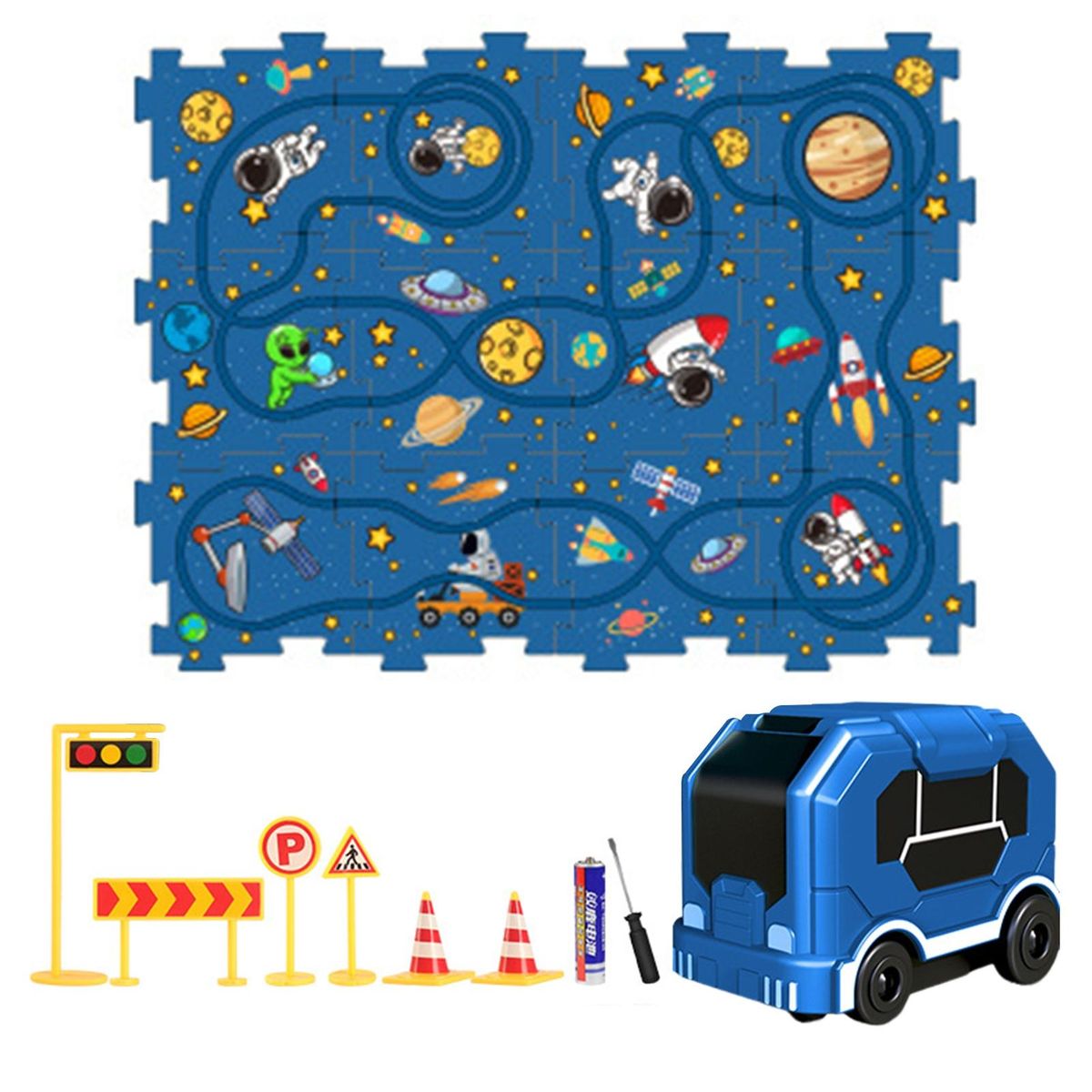 Track Building Toy City Map Puzzle Rail Car Set Exciting for Kids Dark Blue
