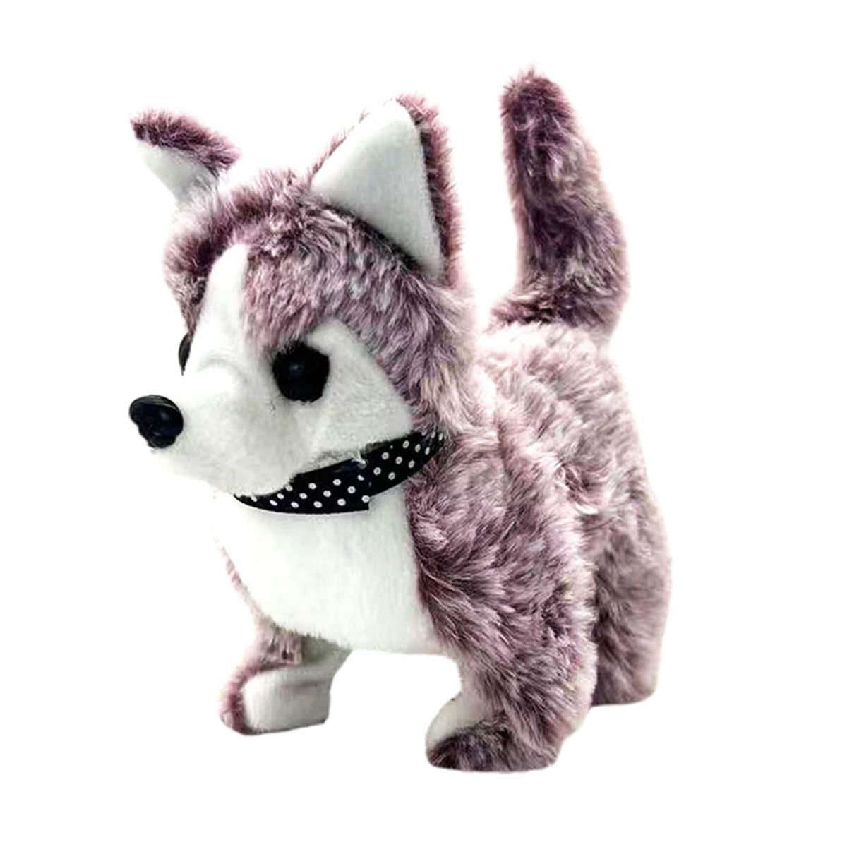 Electric Dog Plush Toy Husky Plush Toy Walking Wagging Tail for Kids Brown