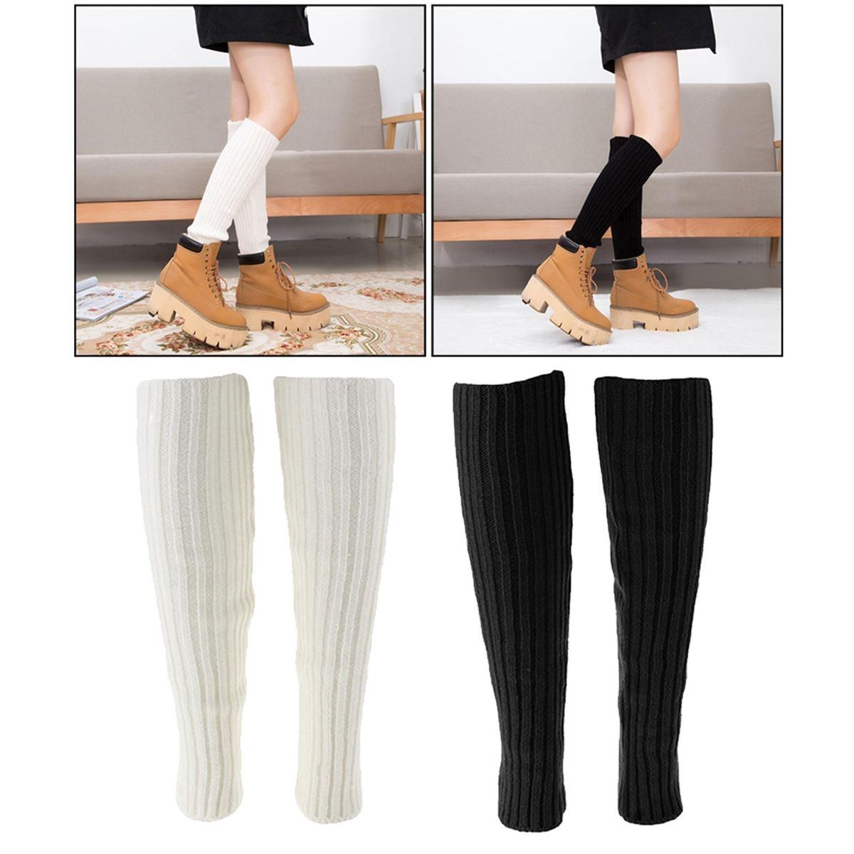 2x Ladies Ribbed Leg Warmer Thigh-High Long Boots Shoes Socks Dance