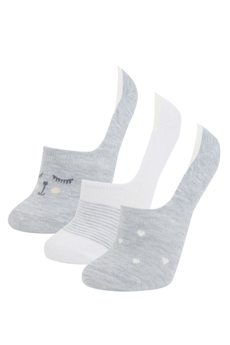 Woman Footsie 3 Low Cut Socks-Grey