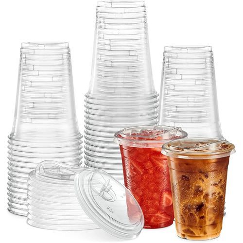 16 Oz. Clear Cups With Strawless Sip-Lids, PET Crystal