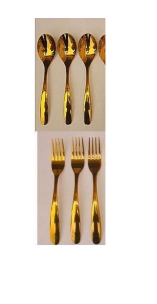 Gold Plated Stainless Steel Spoon & Fork - 6Pcs