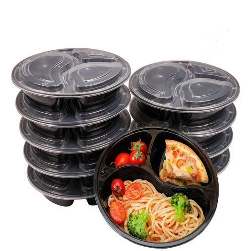 10pcs 3-Compartment Food Plastic Container + Cover