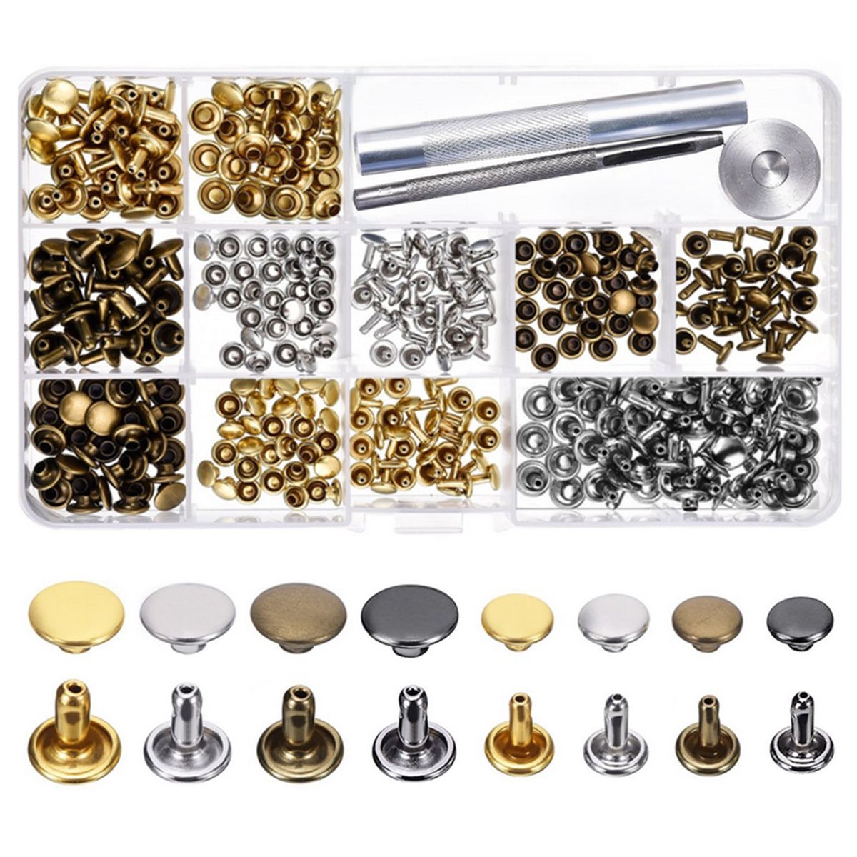 240 Sets Leather Rivets Double Cap Rivet Tubular 4 Colors 2
