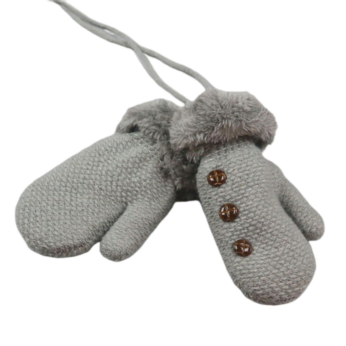 1 Pair Winter Children Toddler Pure Color Knitted Mittens Light Grey