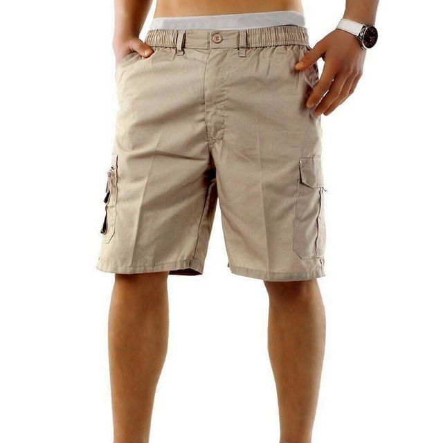 Multi Pocket Cargo Shorts Men Summer Loose Zipper Breeches Shorts Khaki Grey Plus Size  Short Pant