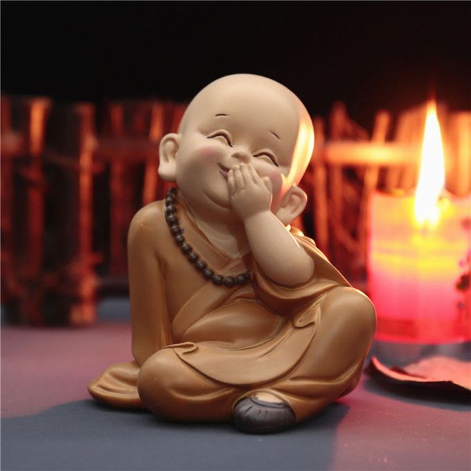 Small Buddha Statue Monk Figurine Baby Crafts Dolls Cover Mouth Laugh