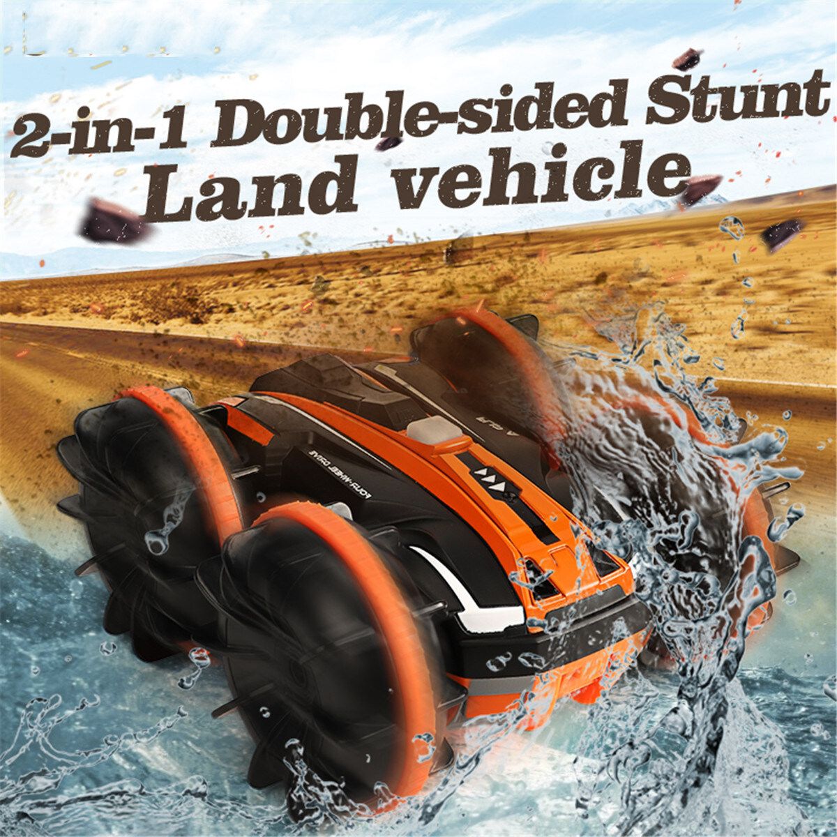 Double-sided Stunt RC Car 2.4G High Speed Fast Remote Controlled Water Land Toys Orange