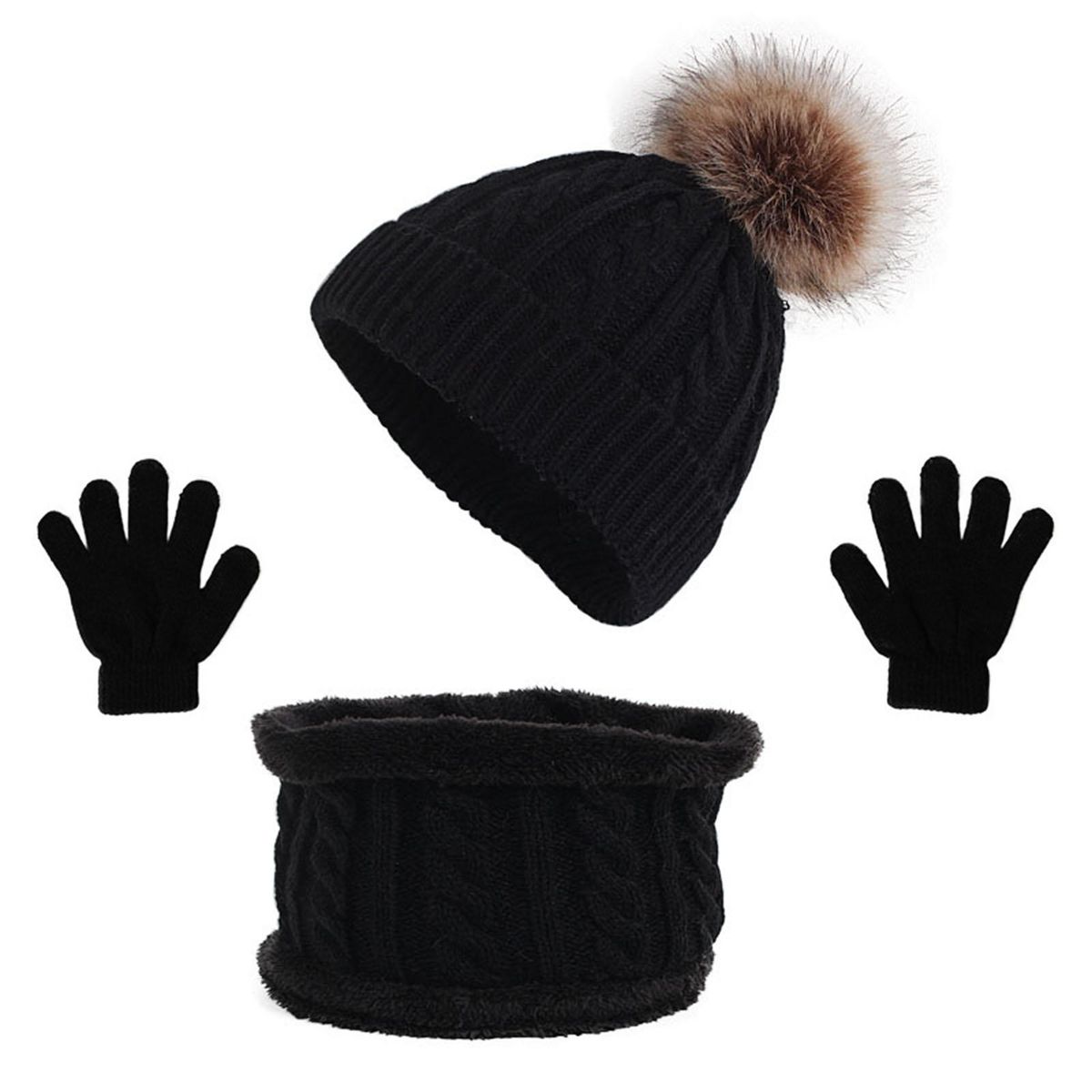 Hat Scarf Gloves Set Knitted Warm Hat Mittens Neck Warmer for Boys Girls