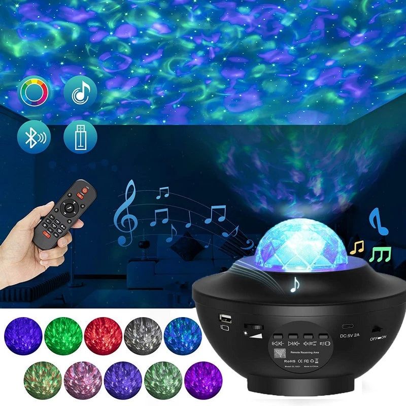 Starry Projector Galaxy Night Light With Ocean Wave Music Speaker Nebula Cloud Ceiling Lamp For Decoration Birthday Gift Party