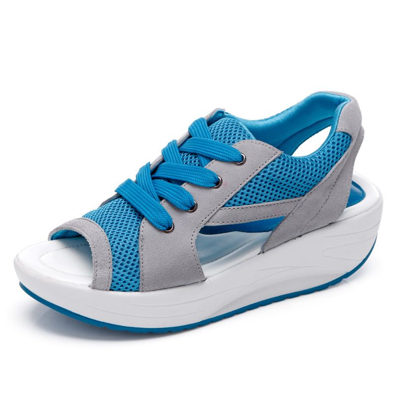 Ladies Fashion Sandals Platform Wedges Casual Slippers-Blue