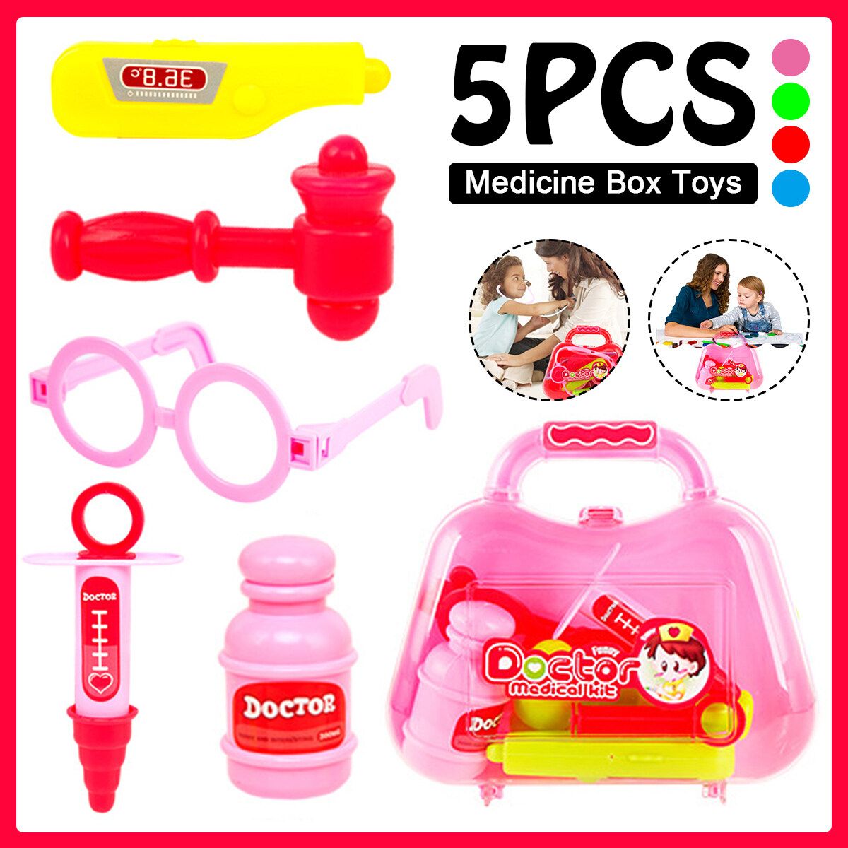 Kids Children Doctor Nurse Toys Box Role Play Pretend Toy Set Case Gift Pink