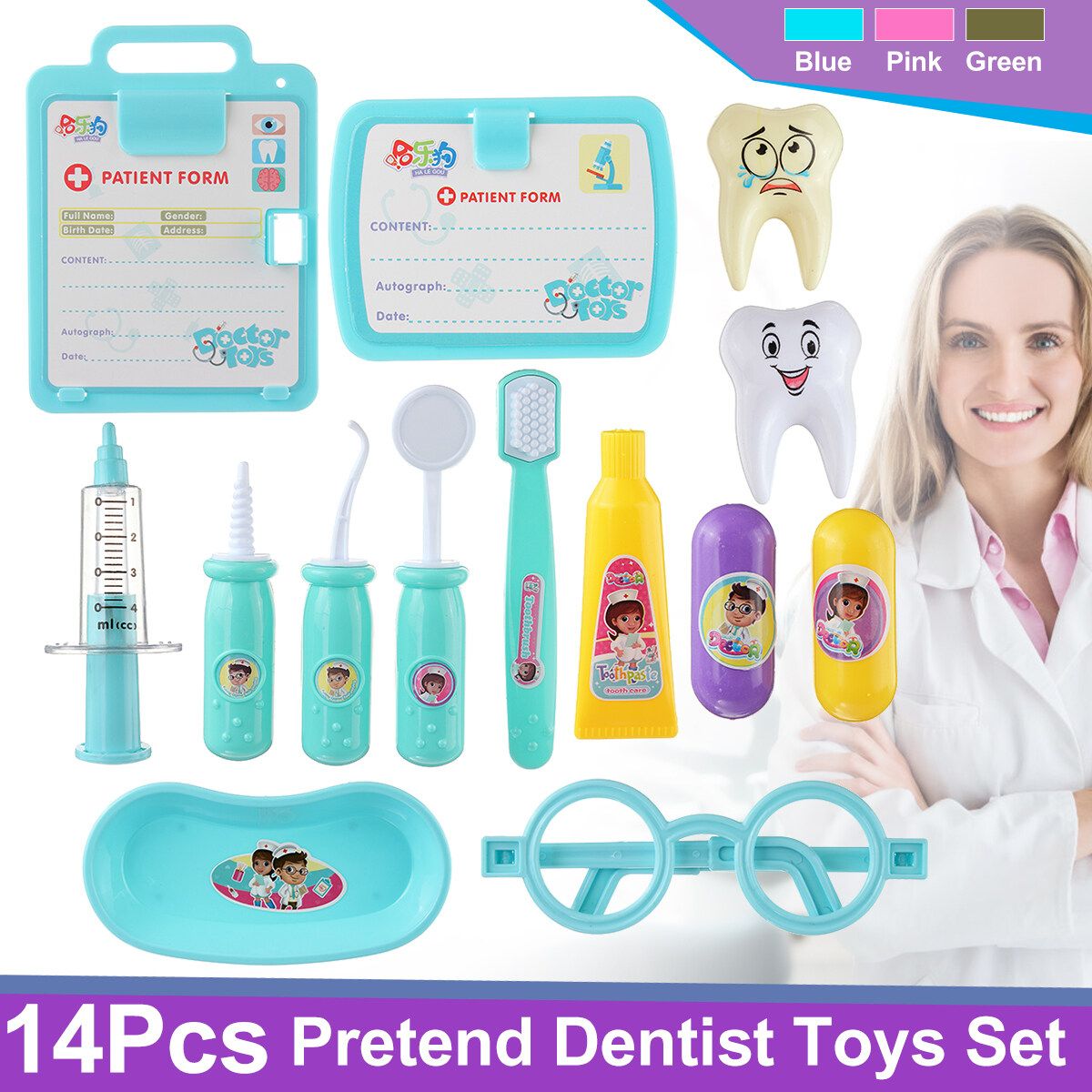 [ Tooth / Toothbrush Dentist Doctor Pretend Play ] 11PCS Airplane Model Set 14PCS Dentist Doctor Kids Toys Simulation Medicine Box Toys Interesting Pretend Play Kids Doctor Play Set Educational Toys Doctor Toys Blue