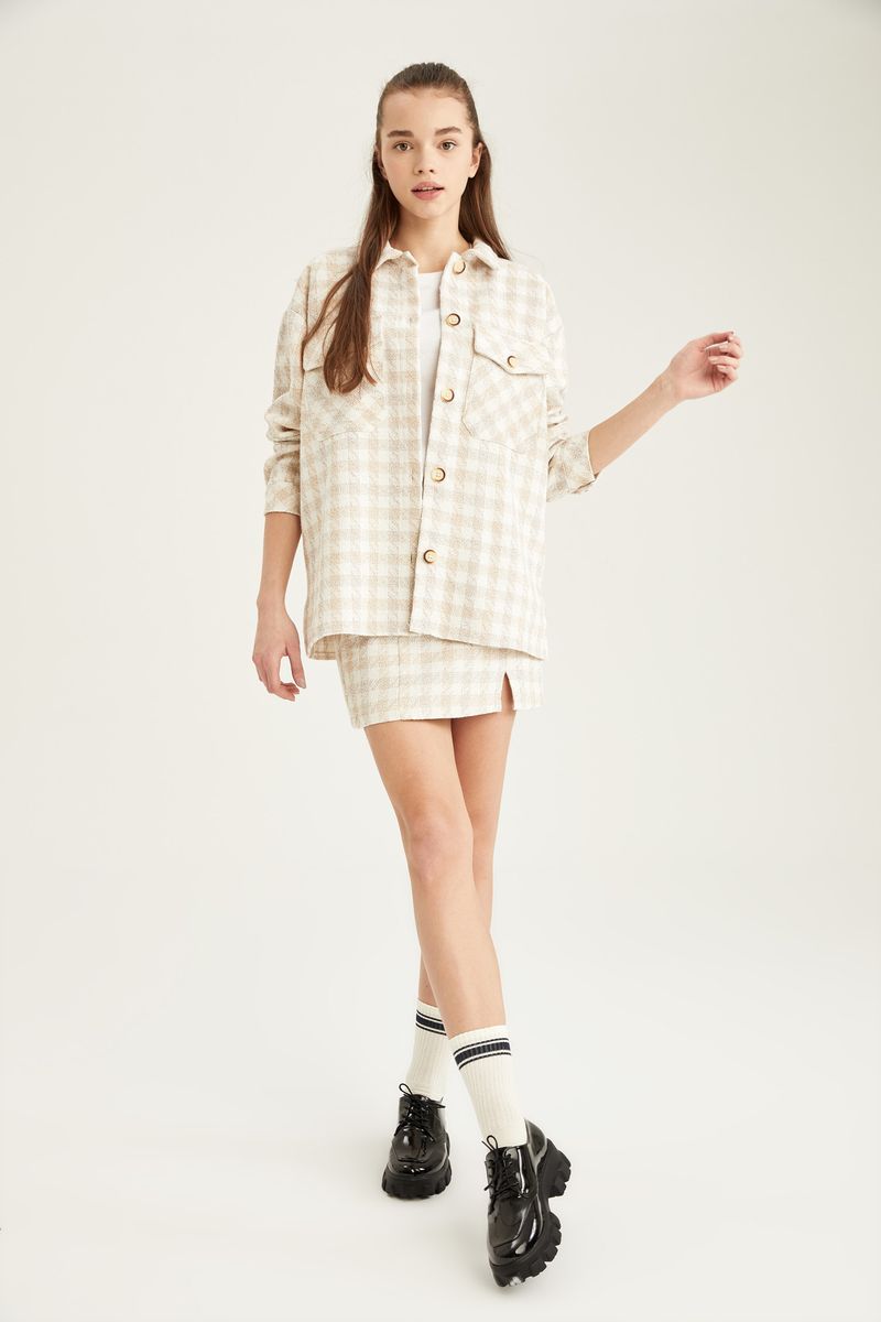 Woman Slim Fit  Woven Skirt - Ecru