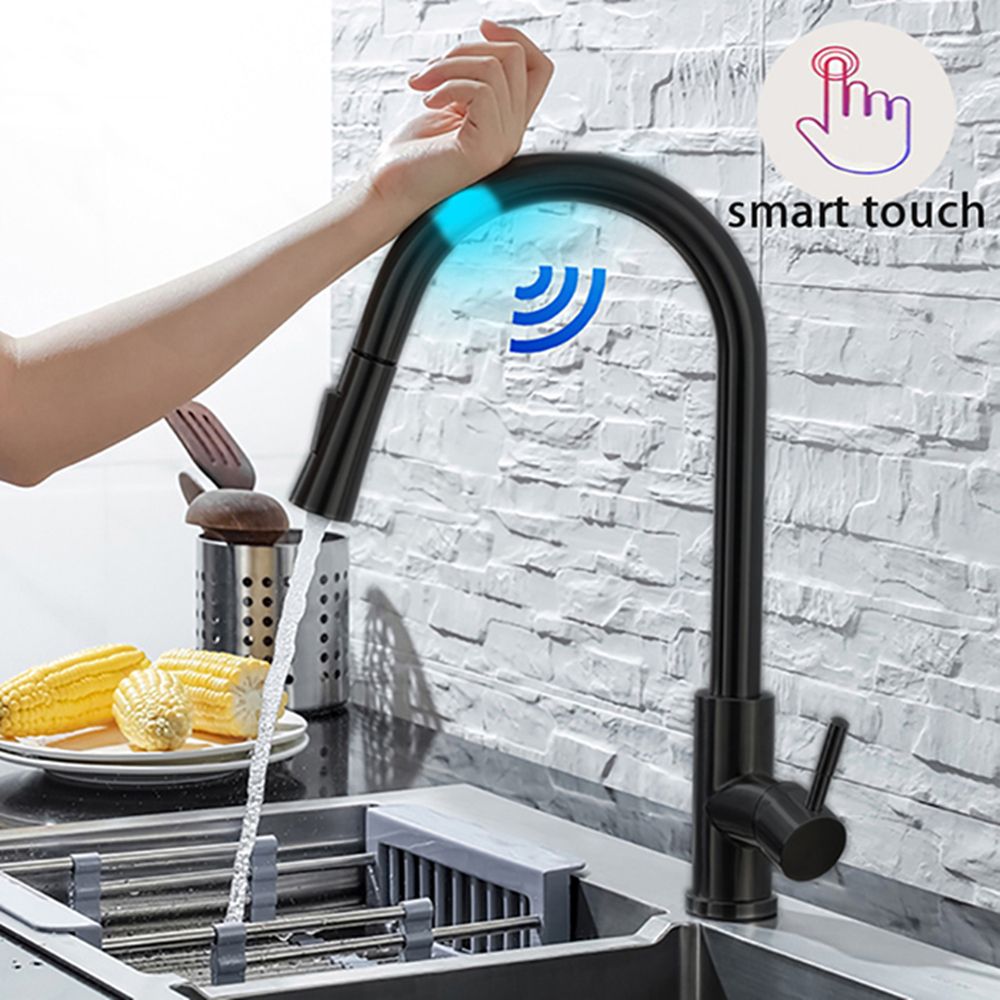 Kitchen Faucet Pull Out  Brushed Nickle Sensor Stainless Steel Black Smart Induction Mixed Tap Touch Control Sink Tap