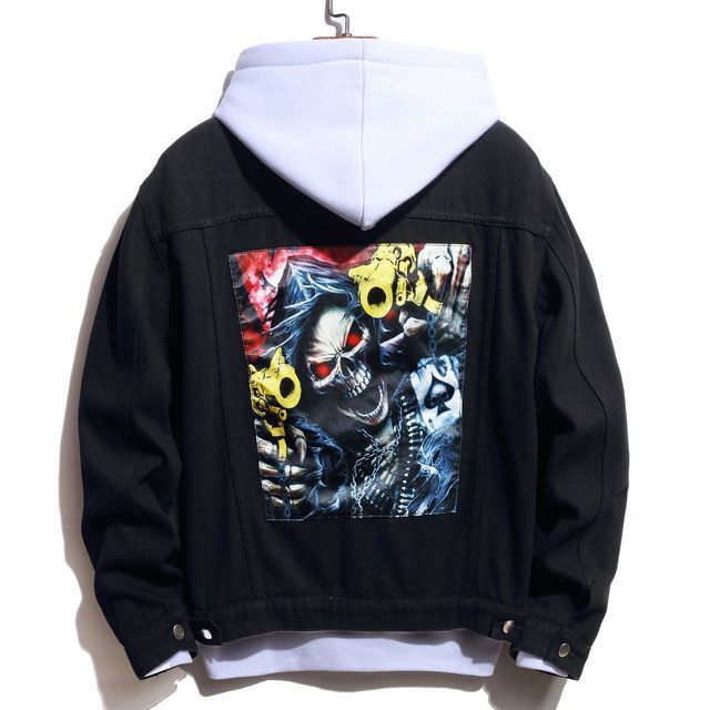 New Hip Hop Printed Jeans Jacket Men Cotton Casual Streetwear Short Jacket