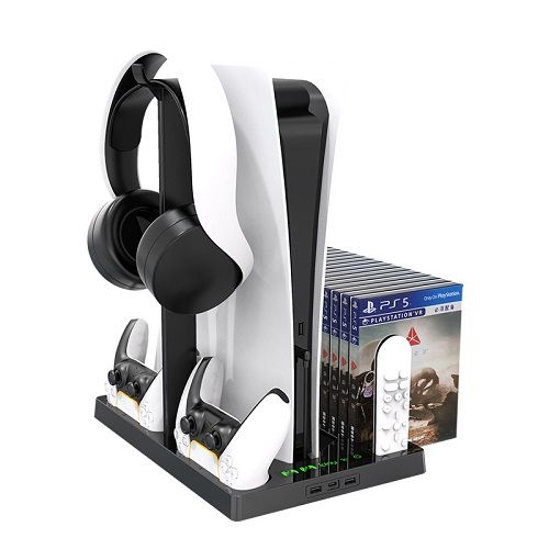 PS5 Host Multi-Function Cooling Fan Charging Base PS5 Handle Contact Dual-Charge Earphone Disc Holder